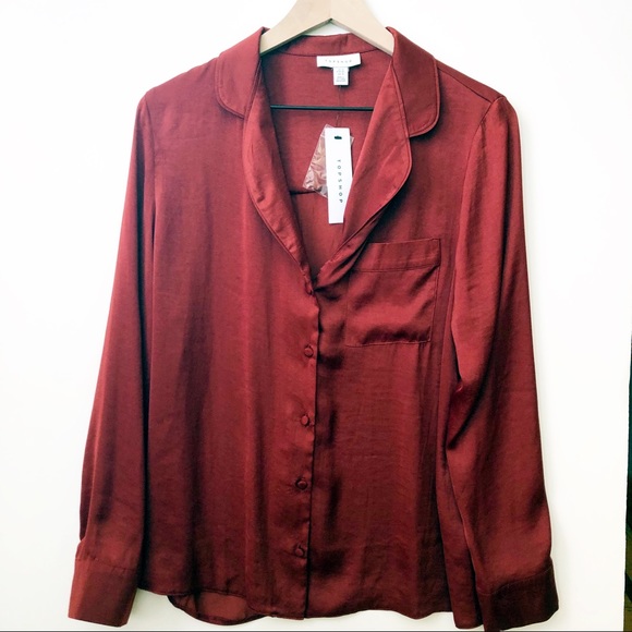 Topshop Satin PJ Style Shirt Rust Size 10 NWT - Picture 2 of 6